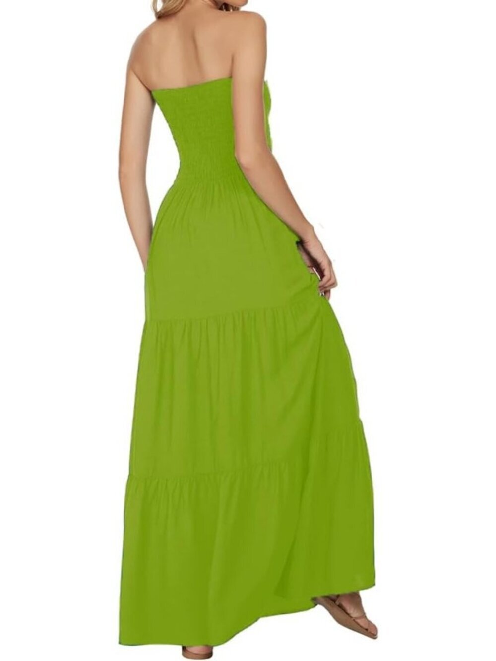 Women's Apple Green Stylish Tube Top Off Shoulder Boho Beach Long Maxi Dress - Picture 4 of 4